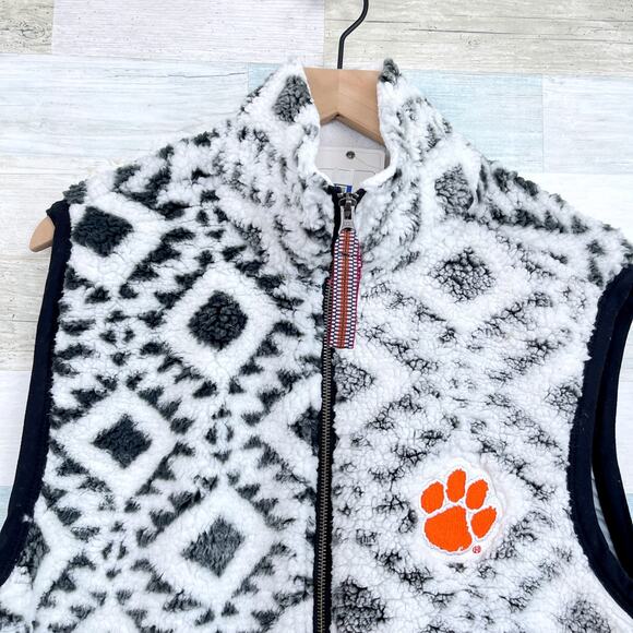Clemson Tigers Tribal Fleece Vest Jacket Black White Pressbox Womens Medium - Picture 2 of 7